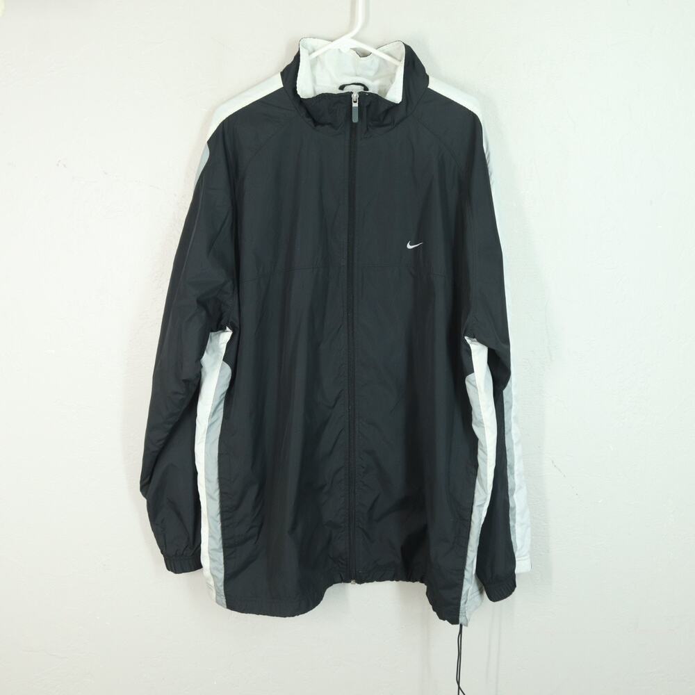VINTAGE Nike Center Swoosh Jacket Mens XXL Black Windbreaker Pullover Mesh Lined